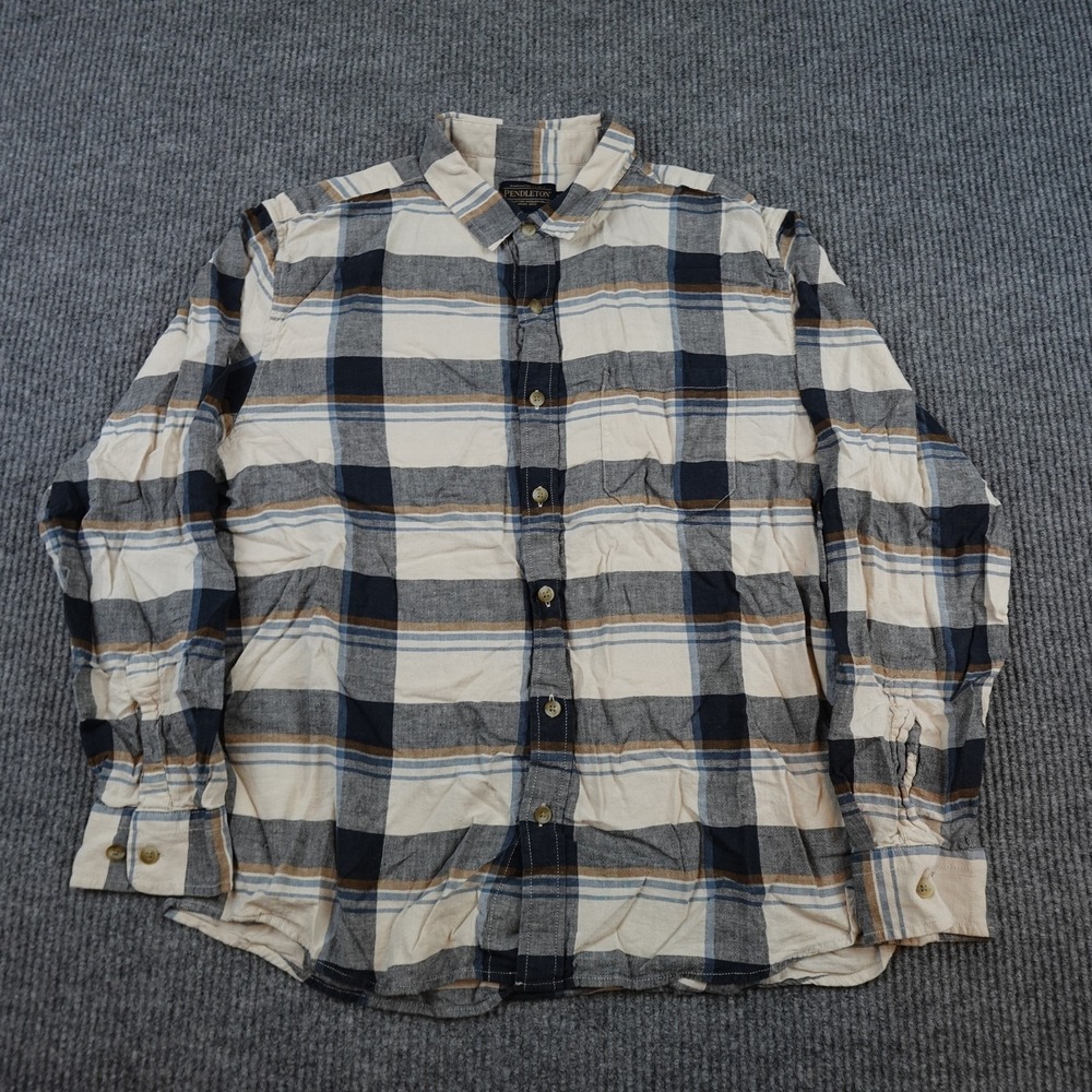 Pendleton Shirt Mens XL Blue Plaid Linen Blend Long Sleeve Button Up Casual